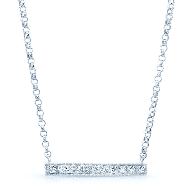 Diamond Bar Necklace In 14k White Gold 16 Inch Length