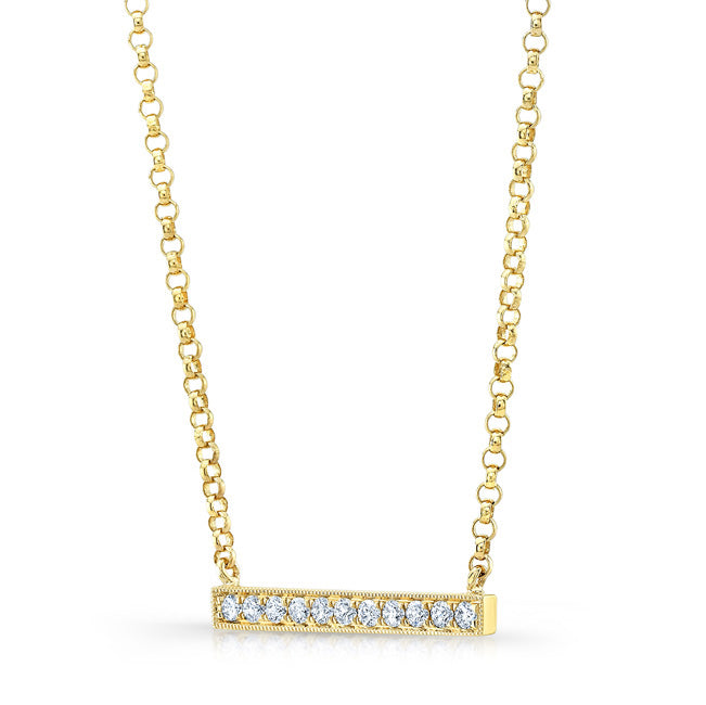 Diamond Bar Necklace In 14k Yellow Gold