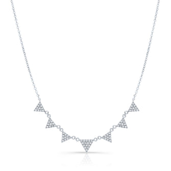 Diamond Pave 7-Triangle Necklace In 14k White Gold 16-18 Inch Adjustable Length