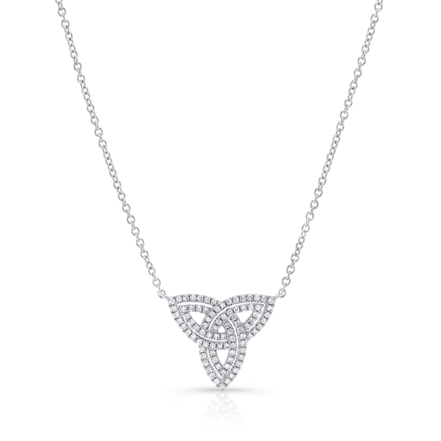 Diamond Trinity Knot Necklace In 14k White Gold 3/8ctw 18 Inch Length