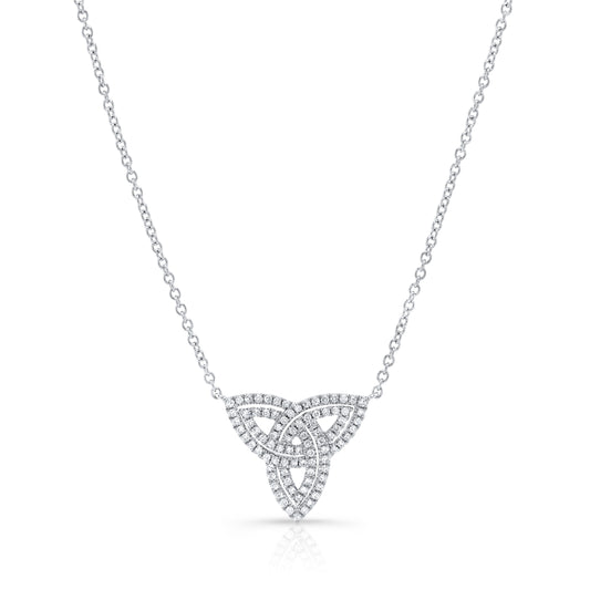 Diamond Trinity Knot Necklace In 14k White Gold 3/8ctw 18 Inch Length