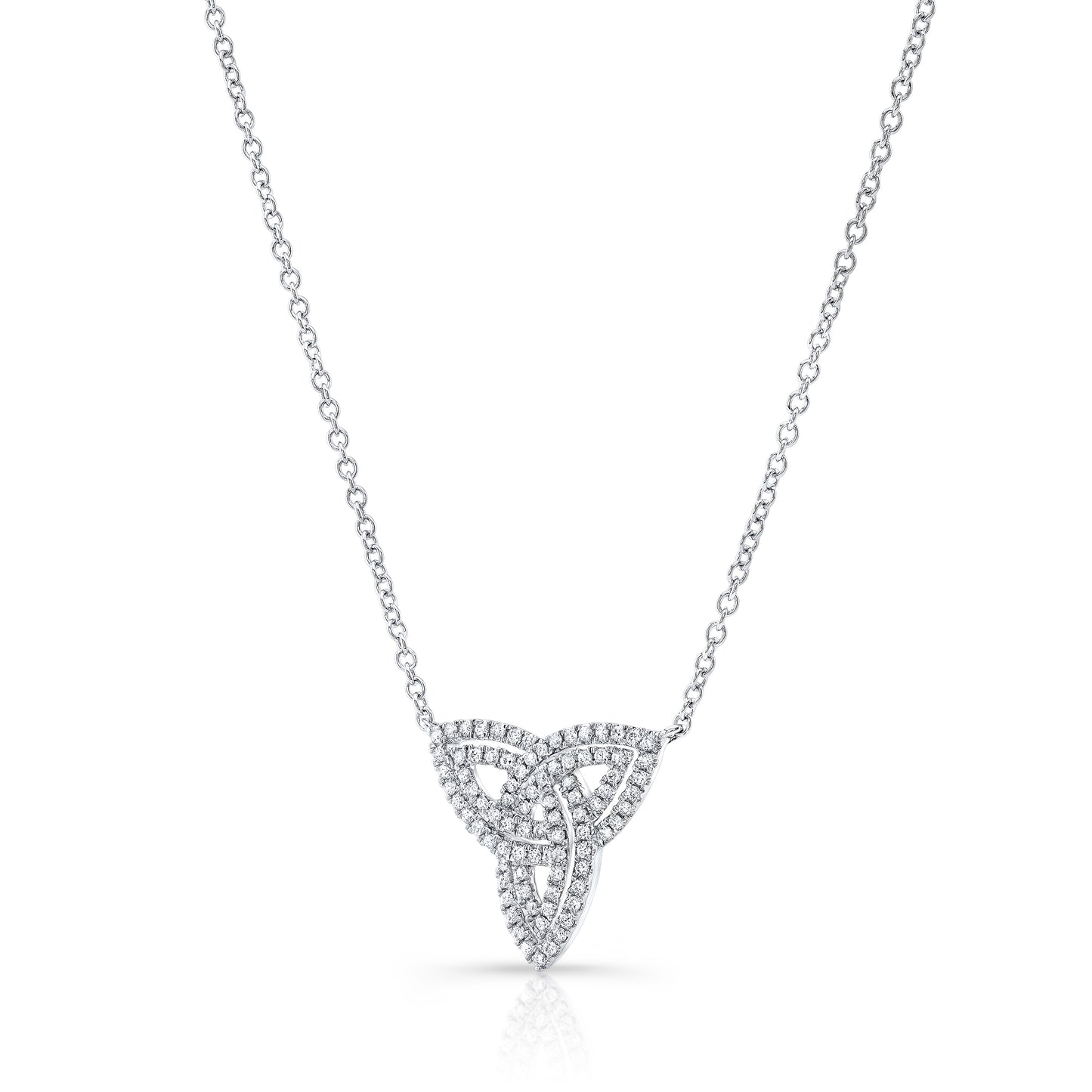 Diamond Trinity Knot Necklace In 14k White Gold 3/8ctw 18 Inch Length