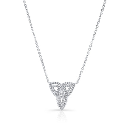 Diamond Trinity Knot Necklace In 14k White Gold 3/8ctw 18 Inch Length