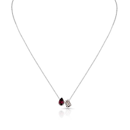 Rhodolite Garnet and Morganite Toi et Moi Necklace in 14k White Gold