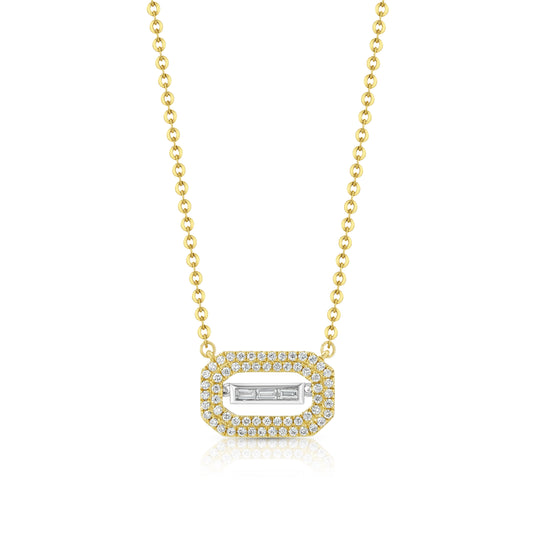 Baguette and Round Diamond East West Paper Clip Necklace in 14K Two Tone Gold 1/3ctw
