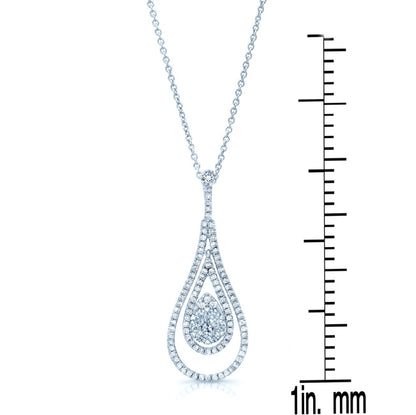 Diamond Double Elongated Tear Drop Pendant In 14k White Gold