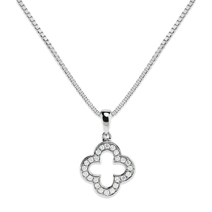 Diamond Clover Pave Pendant In 14k White Gold (18 Inch Rolo)