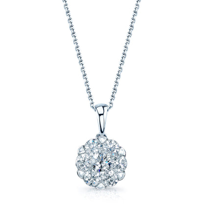Diamond Cluster Solitaire Style Pendant In 14k White Gold