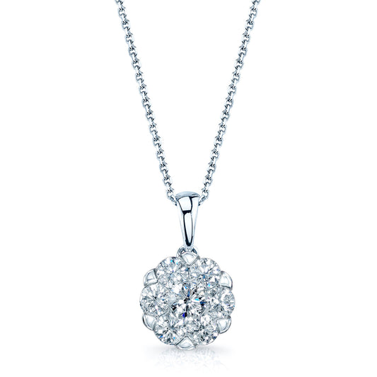 Diamond Cluster Solitaire Style Pendant In 14k White Gold