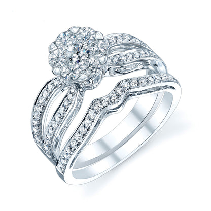 Diamond Contoured Band With Milgrain In 14k White Gold