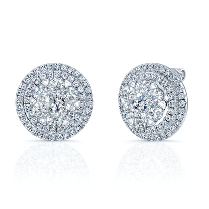 Diamond Cluster Shield Earrings In 14k White Gold