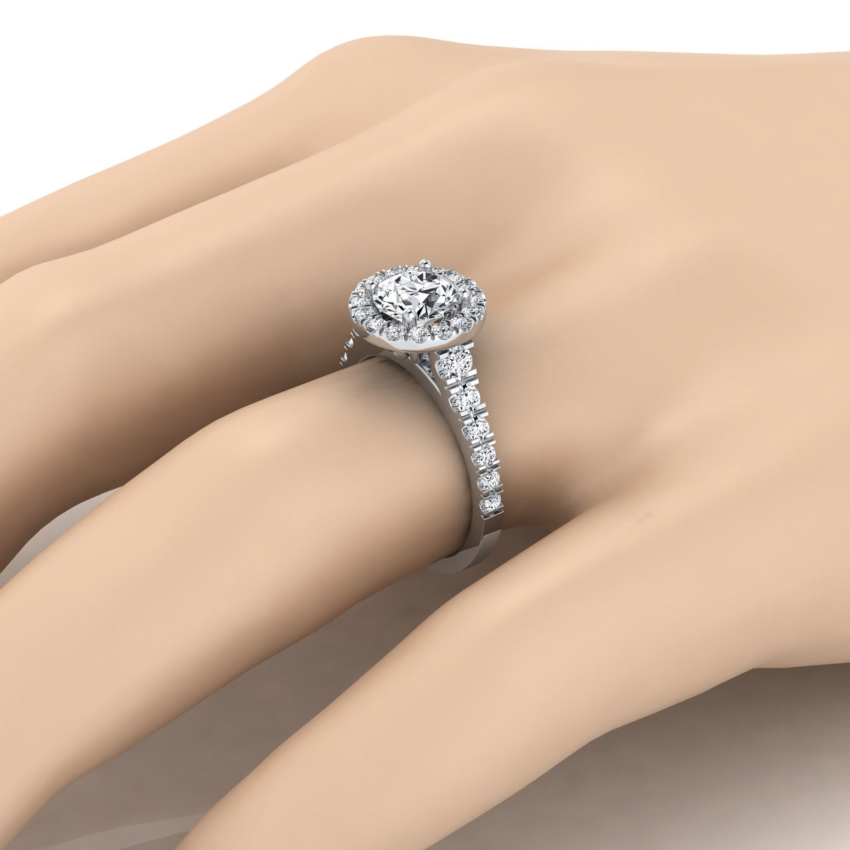 1 2/3ctw Round Diamond Halo Engagement Ring With Graduated Shank In 14k White Gold, Igi-certified
