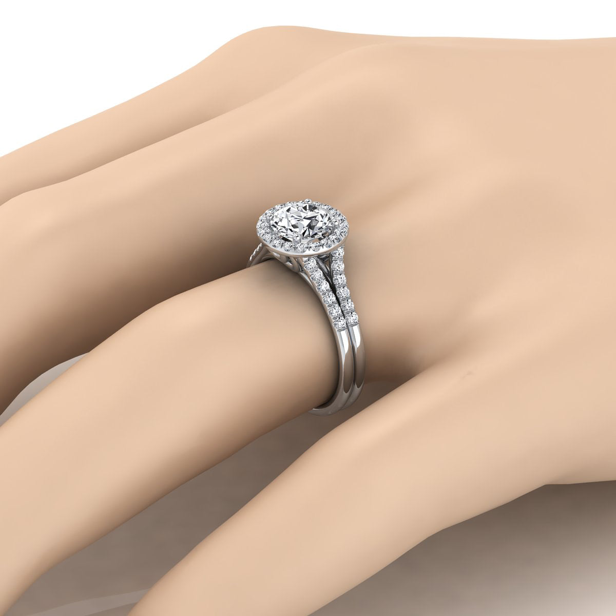 1 3/8ctw Round Diamond Halo Split Shank Engagement Ring In 14k White Gold, Igi-certified
