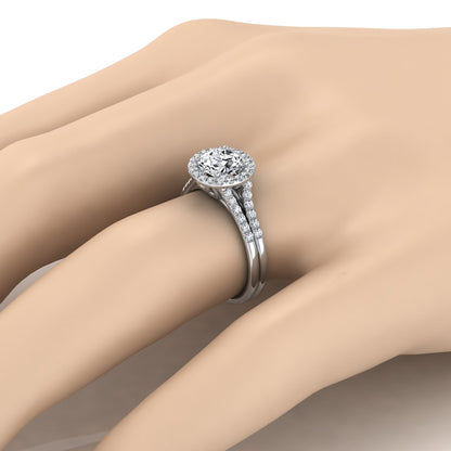 1 3/8ctw Round Diamond Halo Split Shank Engagement Ring In 14k White Gold, Igi-certified