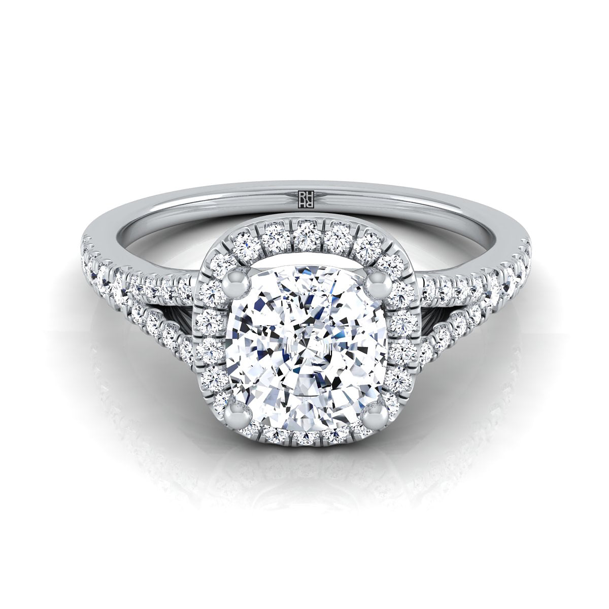 Cushion Cut Diamond Halo Engagement Ring with Scroll Gallery in 18K White Gold, Center 1.41ct Cushion Cut Diamond J/Vs1, Gia 2344772436, Client: Con.