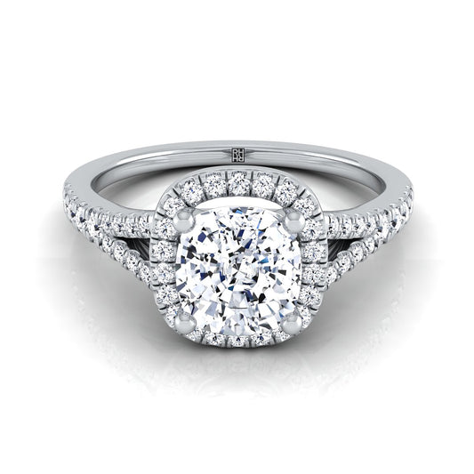 Cushion Cut Diamond Halo Engagement Ring with Scroll Gallery in 18K White Gold, Center 1.41ct Cushion Cut Diamond J/Vs1, Gia 2344772436, Client: Con.