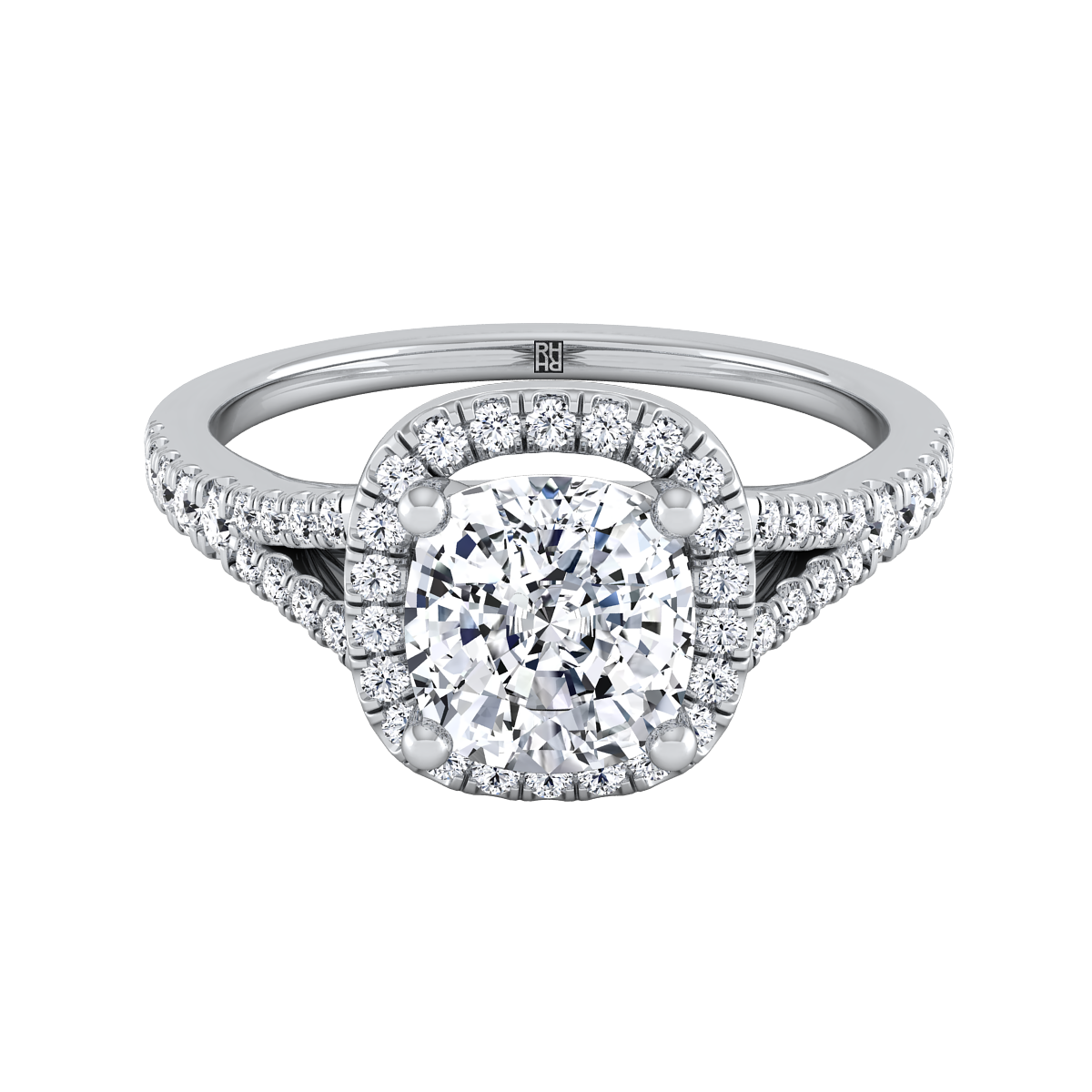 Cushion Cut Diamond Halo Engagement Ring with Scroll Gallery in 18K White Gold, Center 1.41ct Cushion Cut Diamond J/Vs1, Gia 2344772436, Client: Con.