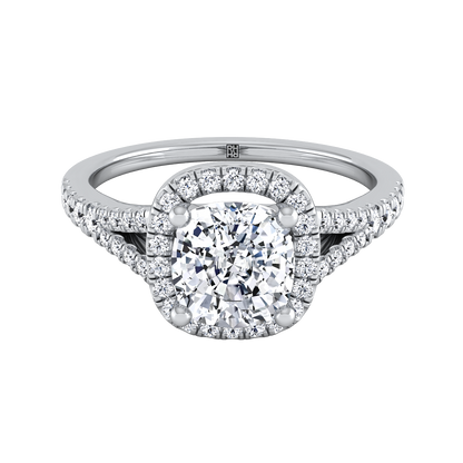Cushion Cut Diamond Halo Engagement Ring with Scroll Gallery in 18K White Gold, Center 1.41ct Cushion Cut Diamond J/Vs1, Gia 2344772436, Client: Con.