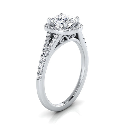 Cushion Cut Diamond Halo Engagement Ring with Scroll Gallery in 18K White Gold, Center 1.41ct Cushion Cut Diamond J/Vs1, Gia 2344772436, Client: Con.