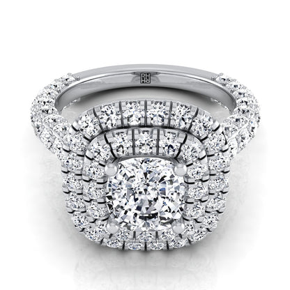 Bold & Fancy Double Halo French Pave Engagement Ring-2ctw, Client: Philip Shultz in 14K White Gold | Carl K. Gumpert