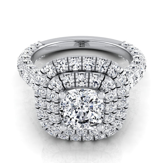 Bold & Fancy Double Halo French Pave Engagement Ring-2ctw, Client: Philip Shultz in 14K White Gold | Carl K. Gumpert