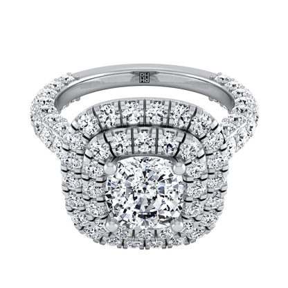 Bold & Fancy Double Halo French Pave Engagement Ring-2ctw, Client: Philip Shultz in 14K White Gold | Carl K. Gumpert