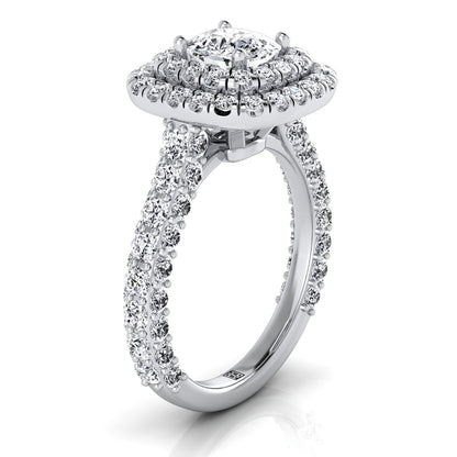 Bold & Fancy Double Halo French Pave Engagement Ring-2ctw, Client: Philip Shultz in 14K White Gold | Carl K. Gumpert
