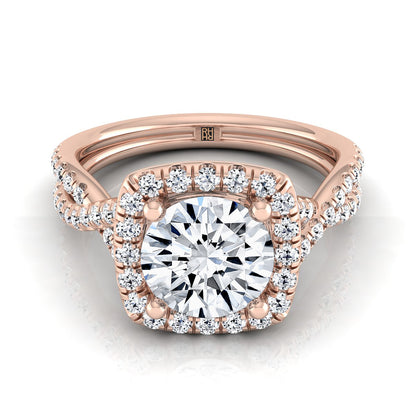 Diamond Square Halo Engagement Ring with Twisted Pave Shank in 14K Rose Gold -Client D. Yang- Gia Cert No. 6315131772 0.23ctw | Carl K. Gumpert