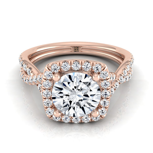 Diamond Square Halo Engagement Ring with Twisted Pave Shank in 14K Rose Gold -Client D. Yang- Gia Cert No. 6315131772 0.23ctw | Carl K. Gumpert