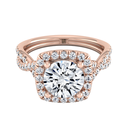 Diamond Square Halo Engagement Ring with Twisted Pave Shank in 14K Rose Gold -Client D. Yang- Gia Cert No. 6315131772 0.23ctw | Carl K. Gumpert