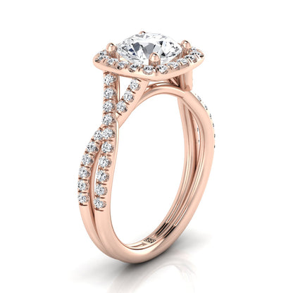 Diamond Square Halo Engagement Ring with Twisted Pave Shank in 14K Rose Gold -Client D. Yang- Gia Cert No. 6315131772 0.23ctw | Carl K. Gumpert
