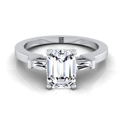 Diamond Engagement Ring with Emerald Cut Cz Center & Tapered Baguette Side Stones in 14K White Gold | Carl K. Gumpert