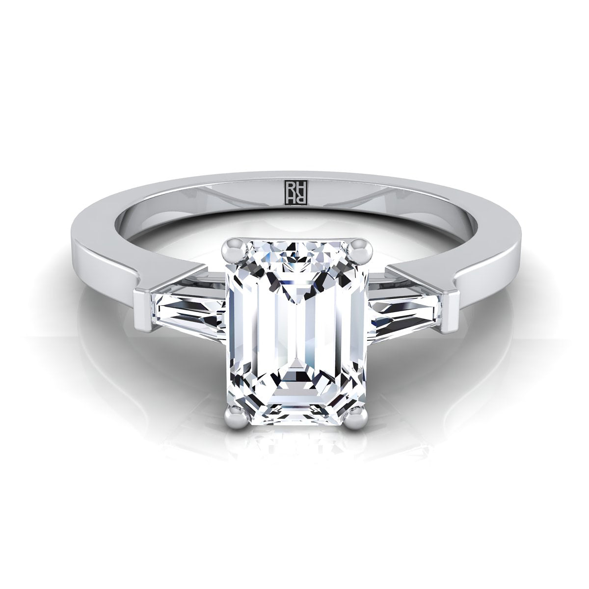 Tapered Baguette Accent Engagement Ring in 18K White Gold - Semi Mt | Carl K. Gumpert