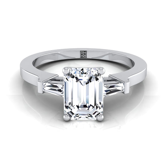 Tapered Baguette Accent Engagement Ring in 18K White Gold - Semi Mt | Carl K. Gumpert
