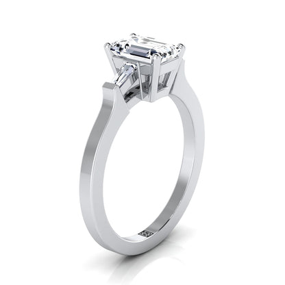 Tapered Baguette Accent Engagement Ring in 18K White Gold - Semi Mt | Carl K. Gumpert