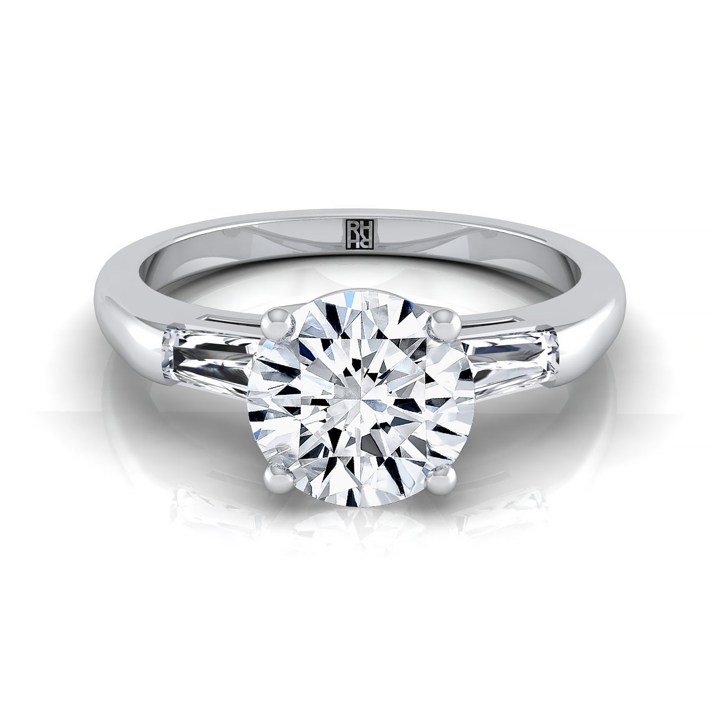 Three Stone Tapered Baguette Semi Engagement Ring Rd 3.18ct Sz in Platinum | Carl K. Gumpert