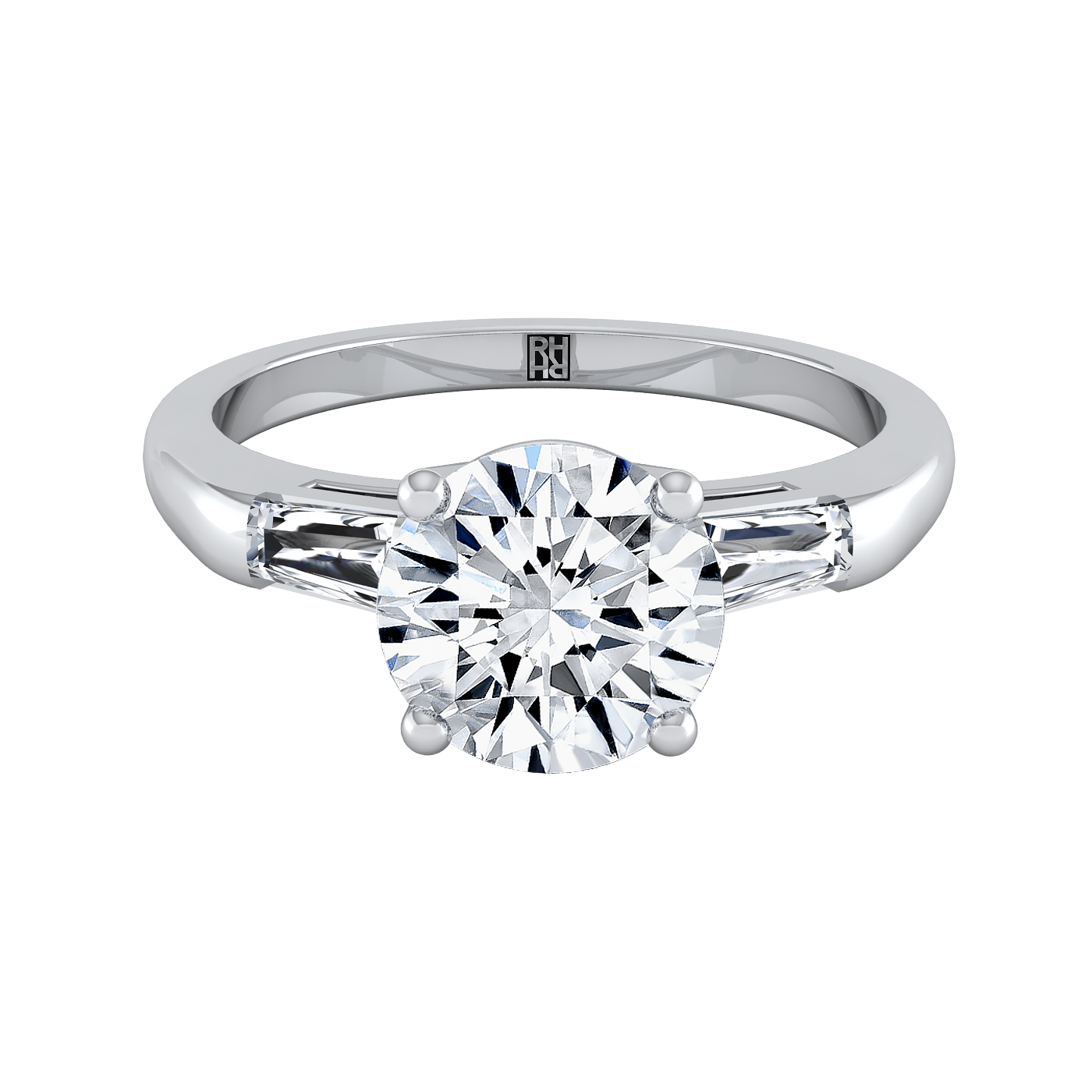 Three Stone Tapered Baguette Semi Engagement Ring Rd 3.18ct Sz in Platinum | Carl K. Gumpert