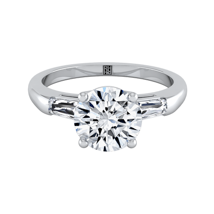 Three Stone Tapered Baguette Semi Engagement Ring Rd 3.18ct Sz in Platinum | Carl K. Gumpert