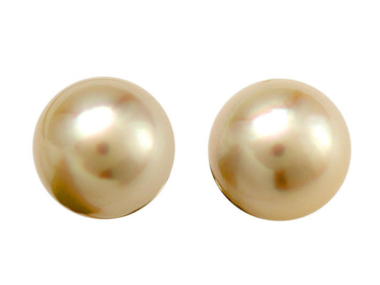 Golden South Sea Pearl Stud Earrings In 14k Yellow Gold (9.5-10mm)