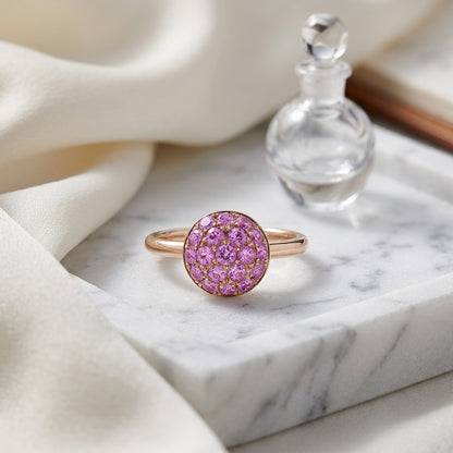 Pink Sapphire Puff Pave Domed Cluster Ring In 18k Rose Gold — atelier still life
