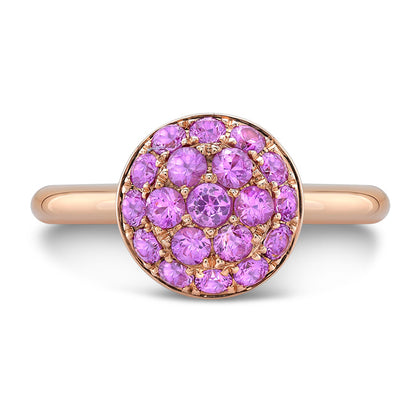 Pink Sapphire Puff Pave Domed Cluster Ring In 18k Rose Gold