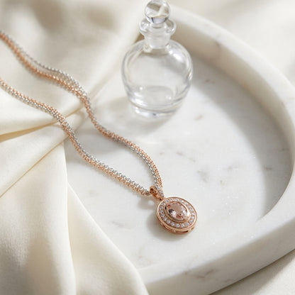 Morganite And Diamond Oval Pendant In 18k Rose Gold (16-in Rolo Chain) — atelier still life