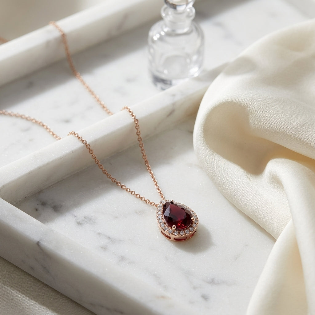 18k Rose Gold Rhodolite Garnet And Diamond Pendant — atelier still life