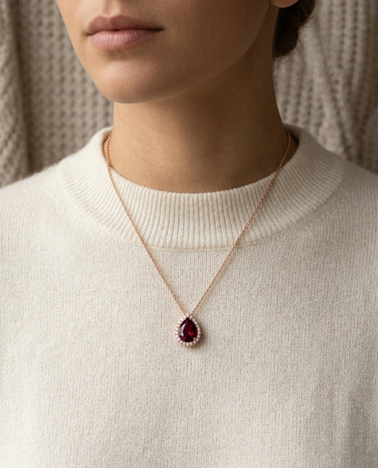 18k Rose Gold Rhodolite Garnet And Diamond Pendant — editorial close-up