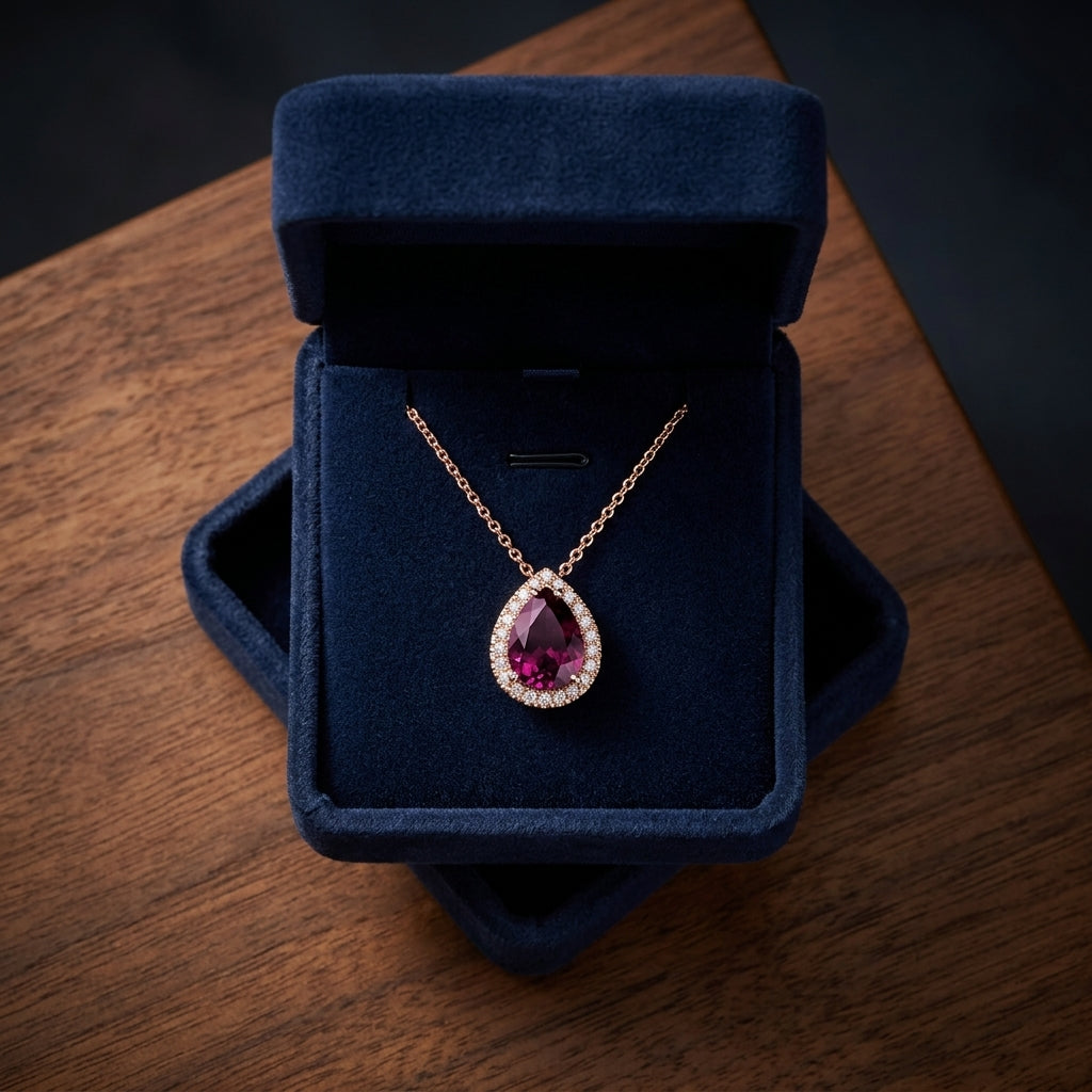 18k Rose Gold Rhodolite Garnet And Diamond Pendant — gift presentation