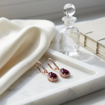 18k Rose Gold Rhodolite Garnet And Diamond Earrings — atelier still life