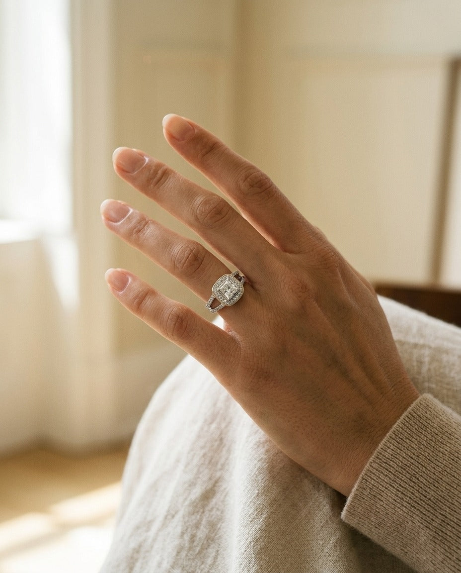 Princess Cut Diamond Engagement Ring in 18k Two Tone Gold (1 5/8 Ct. Tw.) — portrait close