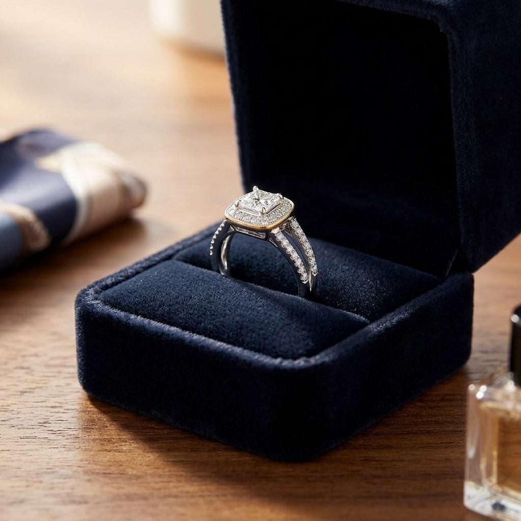 Princess Cut Diamond Engagement Ring in 18k Two Tone Gold (1 5/8 Ct. Tw.) — velvet box