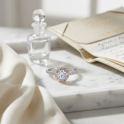Diamond Engagement Ring With Bezel-set Bubble Collar In 18k Rose And White Gold (1ct Round Cz Ctr) — atelier still life