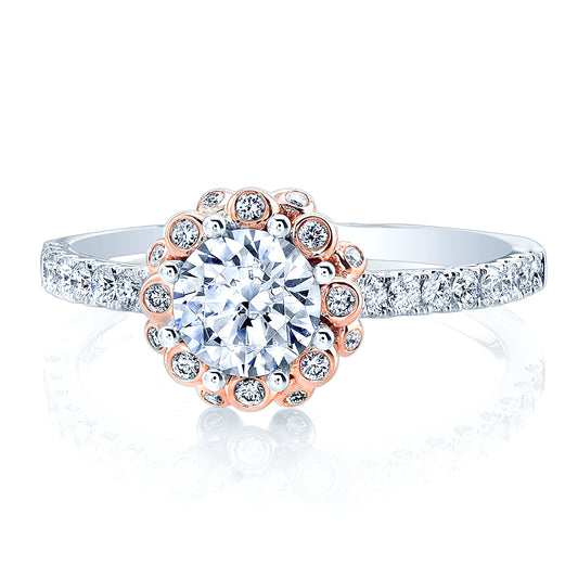 Diamond Engagement Ring With Bezel-set Bubble Collar In 18k Rose And White Gold (1ct Round Cz Ctr)